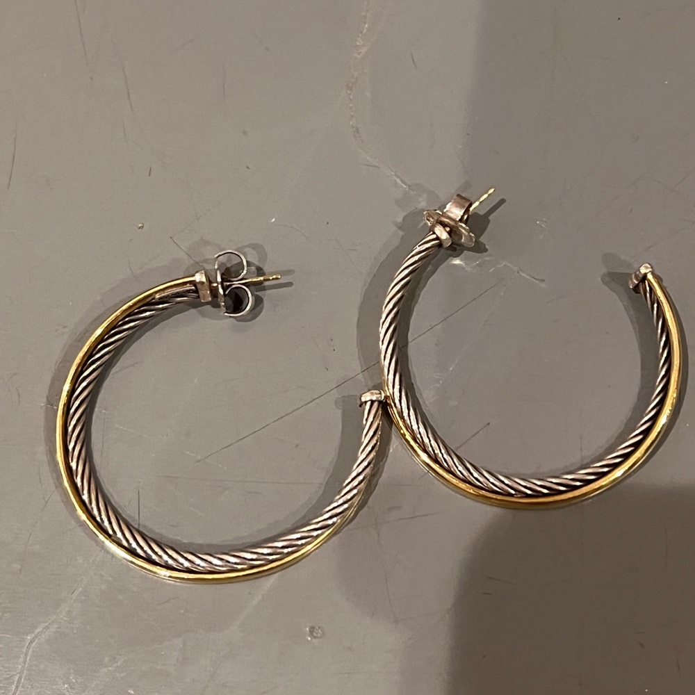 David Yurman Crossover Hoop Earrings - 18K 925 - 42 mm/1.5 Inches - DY Backs